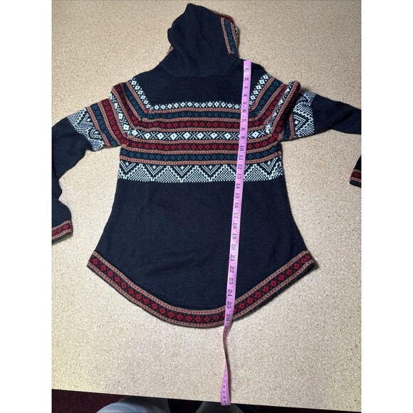 Zip Front Alpaca Hooded Cardigan Sweater size L Multicolor Pockets Knit C3 - Picture 7 of 7